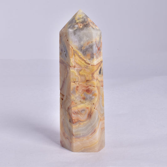 CRAZY LACE AGATE CRYSTAL 6 SIDED POINT GENERATOR P181
