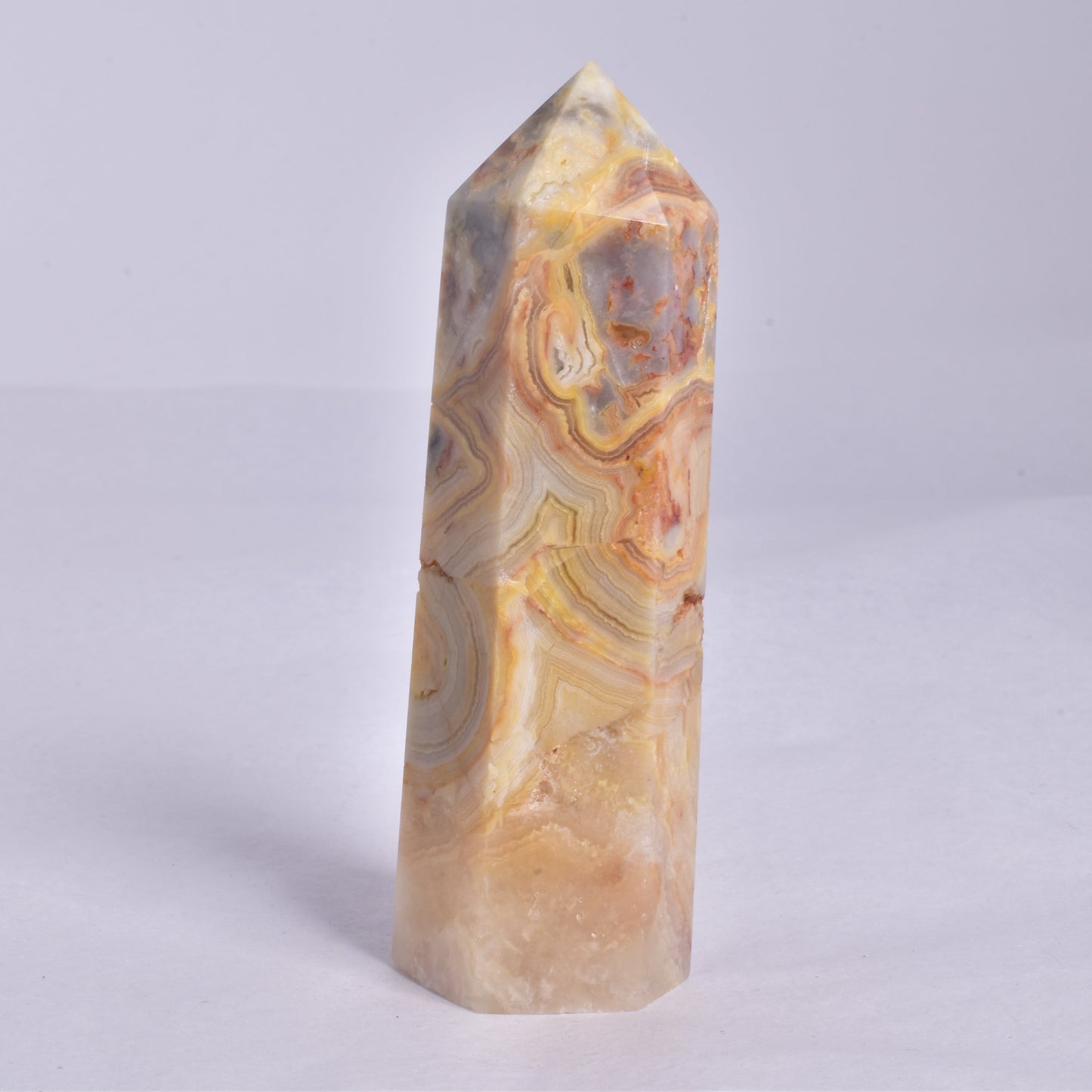 CRAZY LACE AGATE CRYSTAL 6 SIDED POINT GENERATOR P181