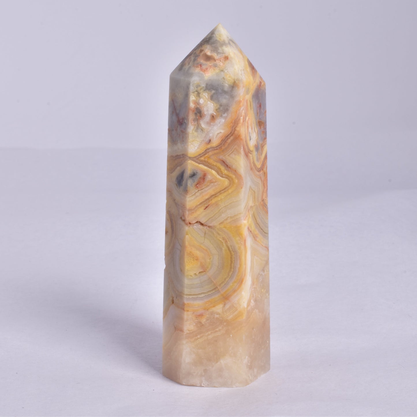 CRAZY LACE AGATE CRYSTAL 6 SIDED POINT GENERATOR P181