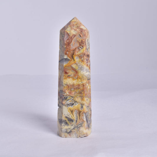 CRAZY LACE AGATE CRYSTAL 6 SIDED POINT GENERATOR P182