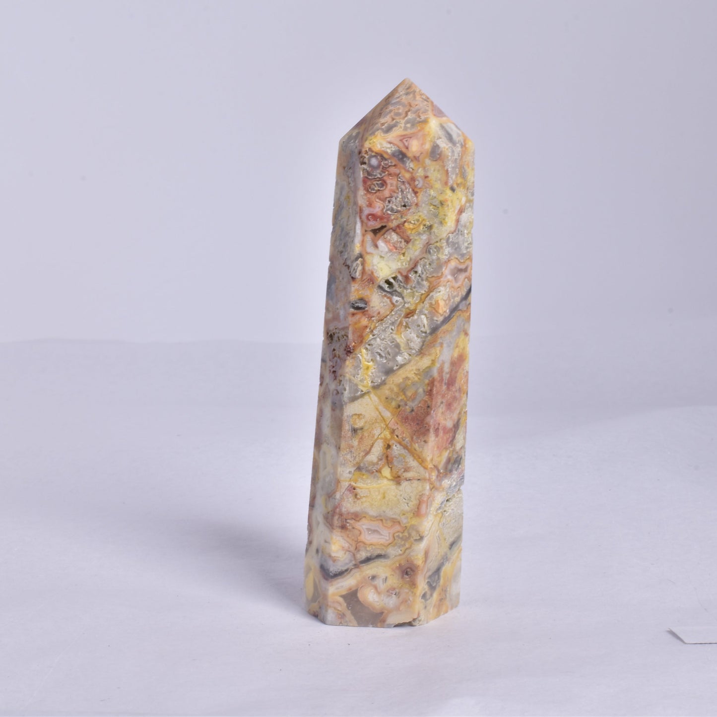 CRAZY LACE AGATE CRYSTAL 6 SIDED POINT GENERATOR P182