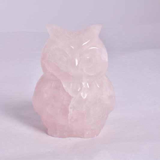 ROSE QUARTZ OWL CARVING P357