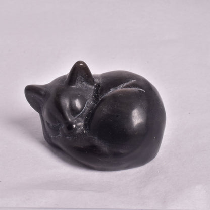 SILVER SHEEN OBSIDIAN SLEEPING CAT CARVING P317