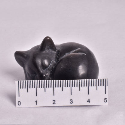 SILVER SHEEN OBSIDIAN SLEEPING CAT CARVING P317