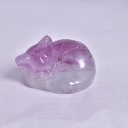 FLUORITE SLEEPING CAT CARVING P320