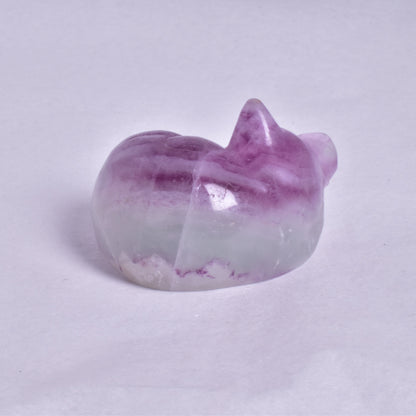 FLUORITE SLEEPING CAT CARVING P320
