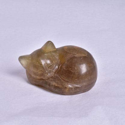 FLUORITE SLEEPING CAT CARVING P326