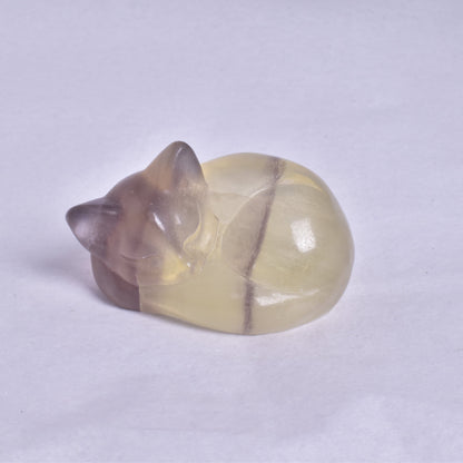 FLUORITE SLEEPING CAT CARVING P327