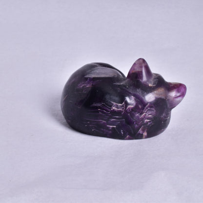 FLUORITE SLEEPING CAT CARVING P365