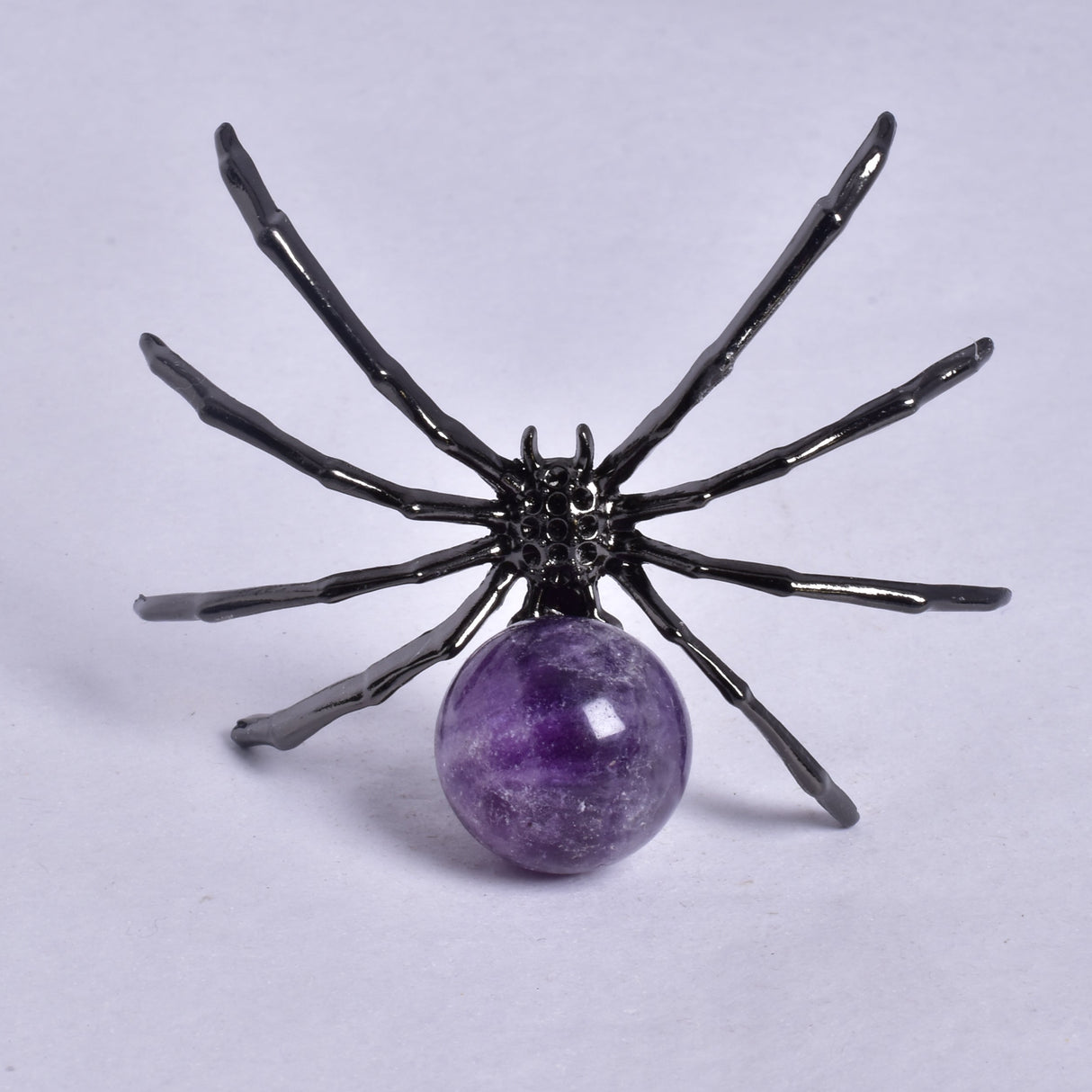 AMETHYST SPHERE ON METAL SPIDER P194