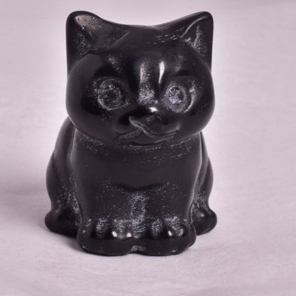 BLACK JASPER CAT CARVING P708