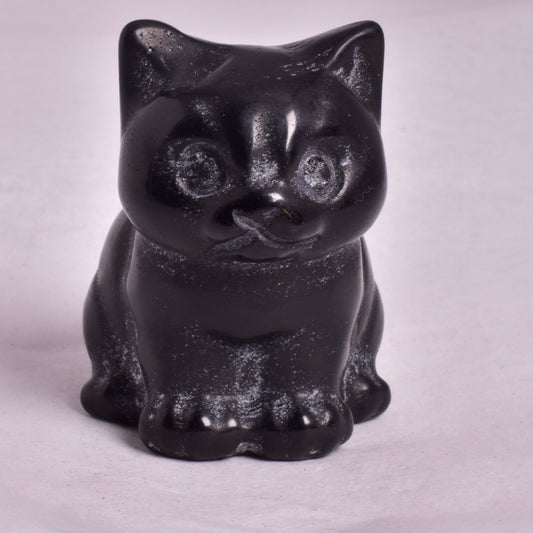 BLACK JASPER CAT CARVING P708