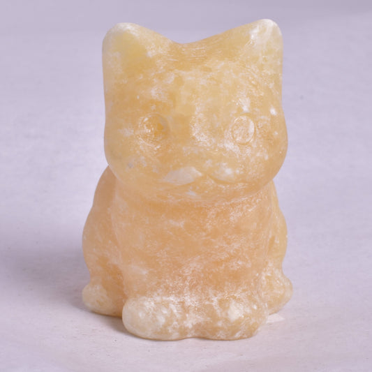 ORANGE CALCITE CAT CARVING P698