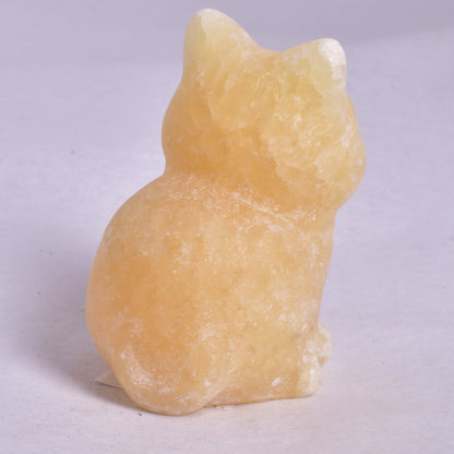 ORANGE CALCITE CAT CARVING P698