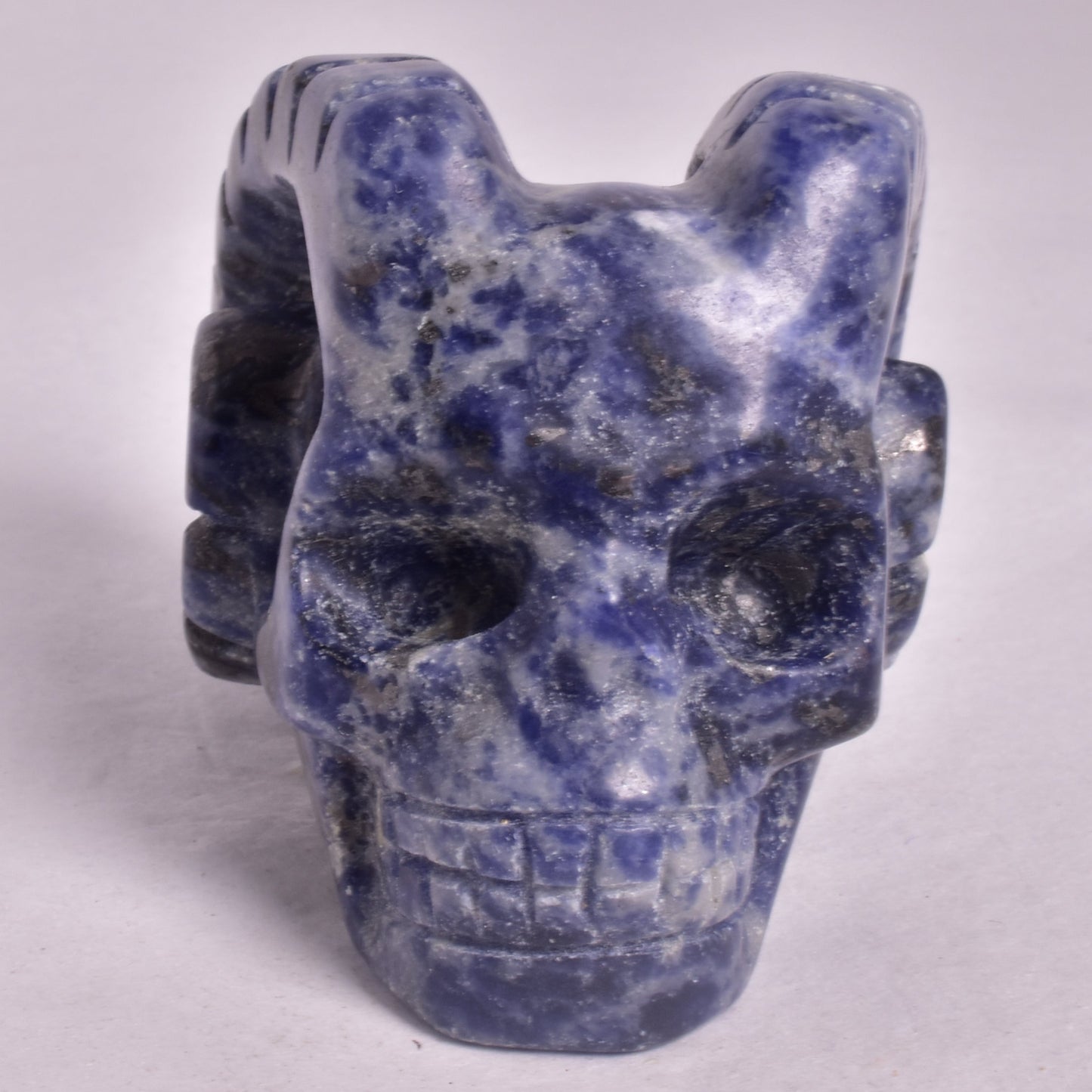 SODALITE SKULL WITH RAM HORNS P831