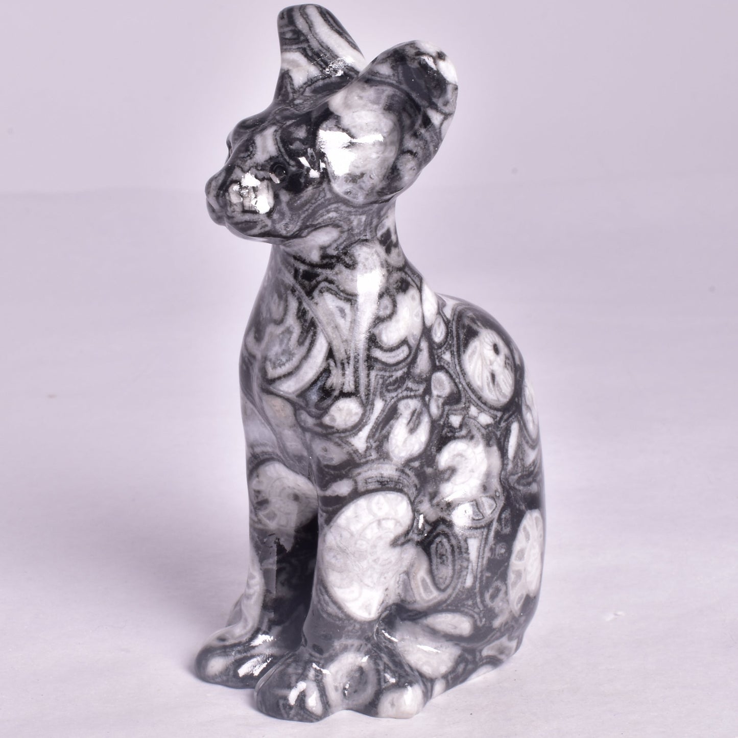 FOSSIL MARBLE SPHYNX CAT CARVING P656