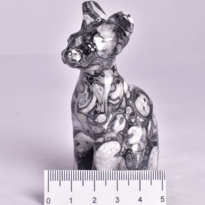 FOSSIL MARBLE SPHYNX CAT CARVING P656