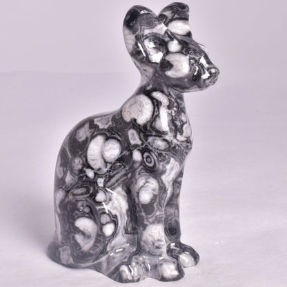 FOSSIL MARBLE SPHYNX CAT CARVING P656