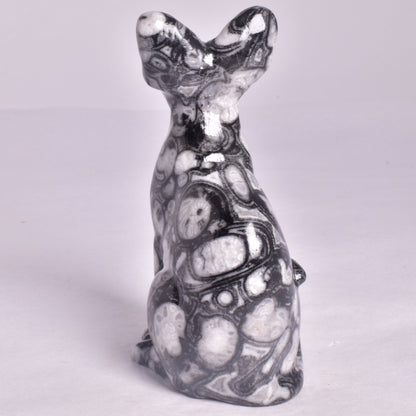 FOSSIL MARBLE SPHYNX CAT CARVING P656