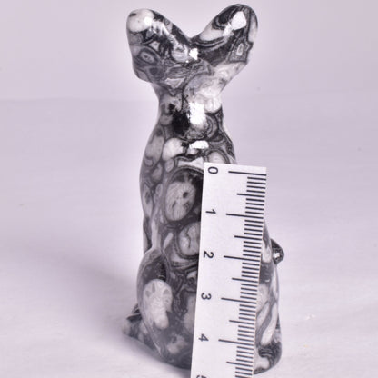 FOSSIL MARBLE SPHYNX CAT CARVING P656