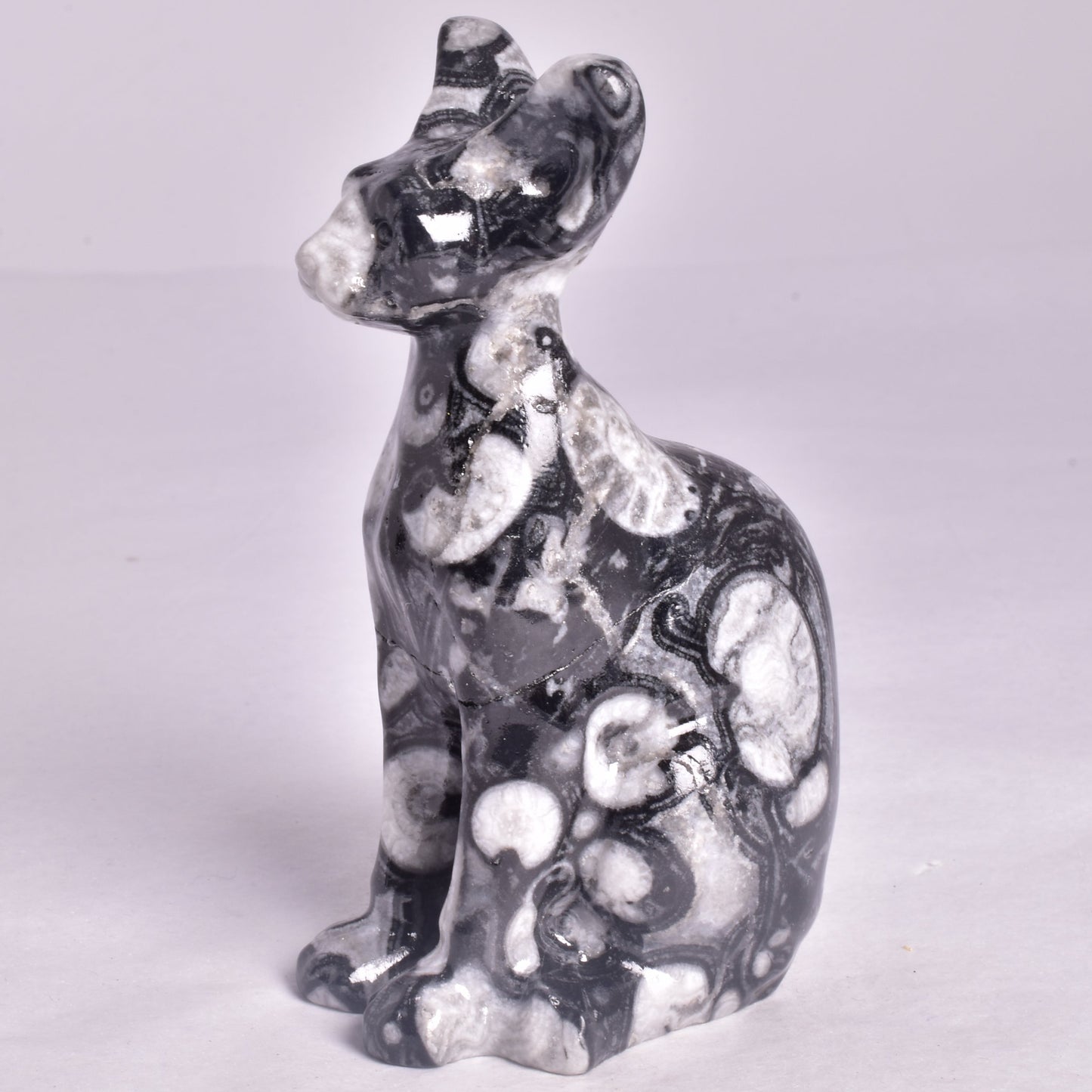 FOSSIL MARBLE SPHYNX CAT CARVING P657