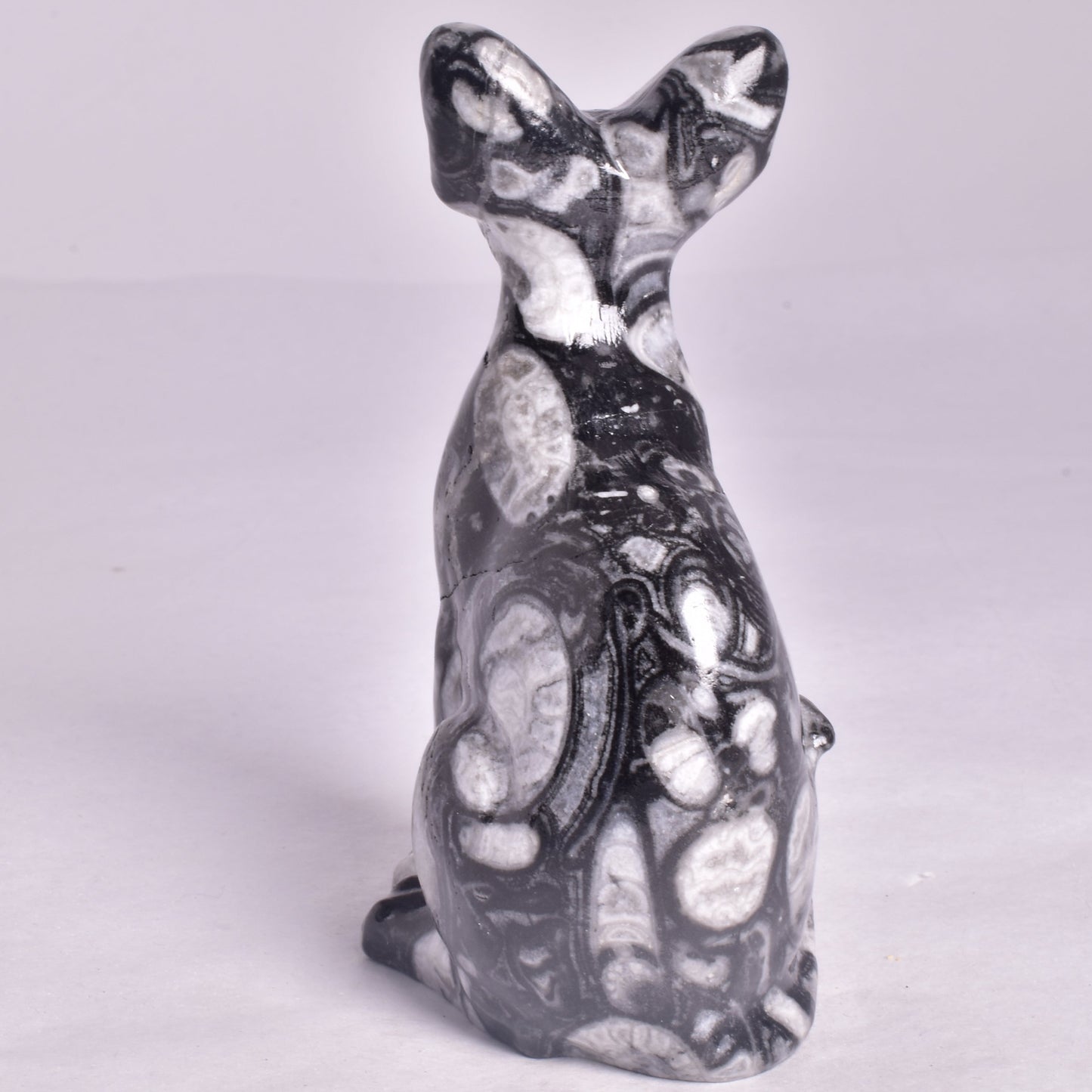 FOSSIL MARBLE SPHYNX CAT CARVING P657