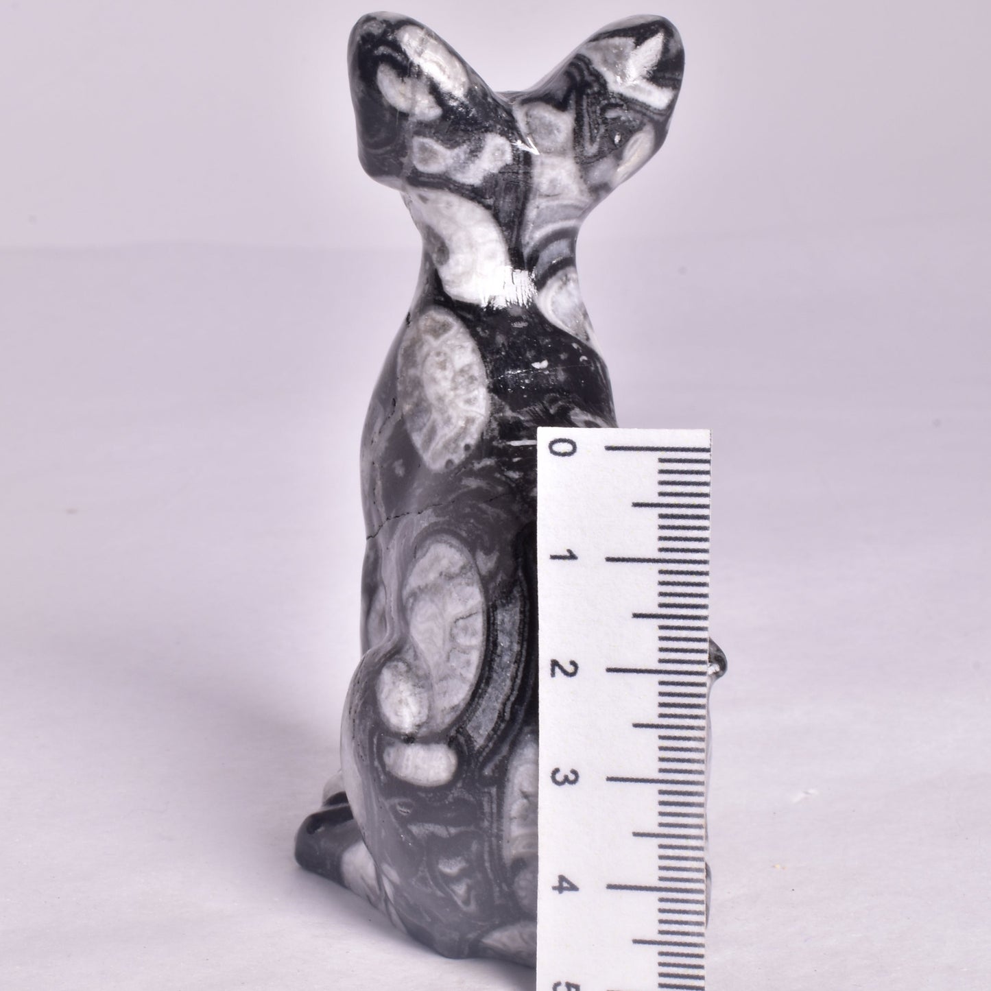 FOSSIL MARBLE SPHYNX CAT CARVING P657