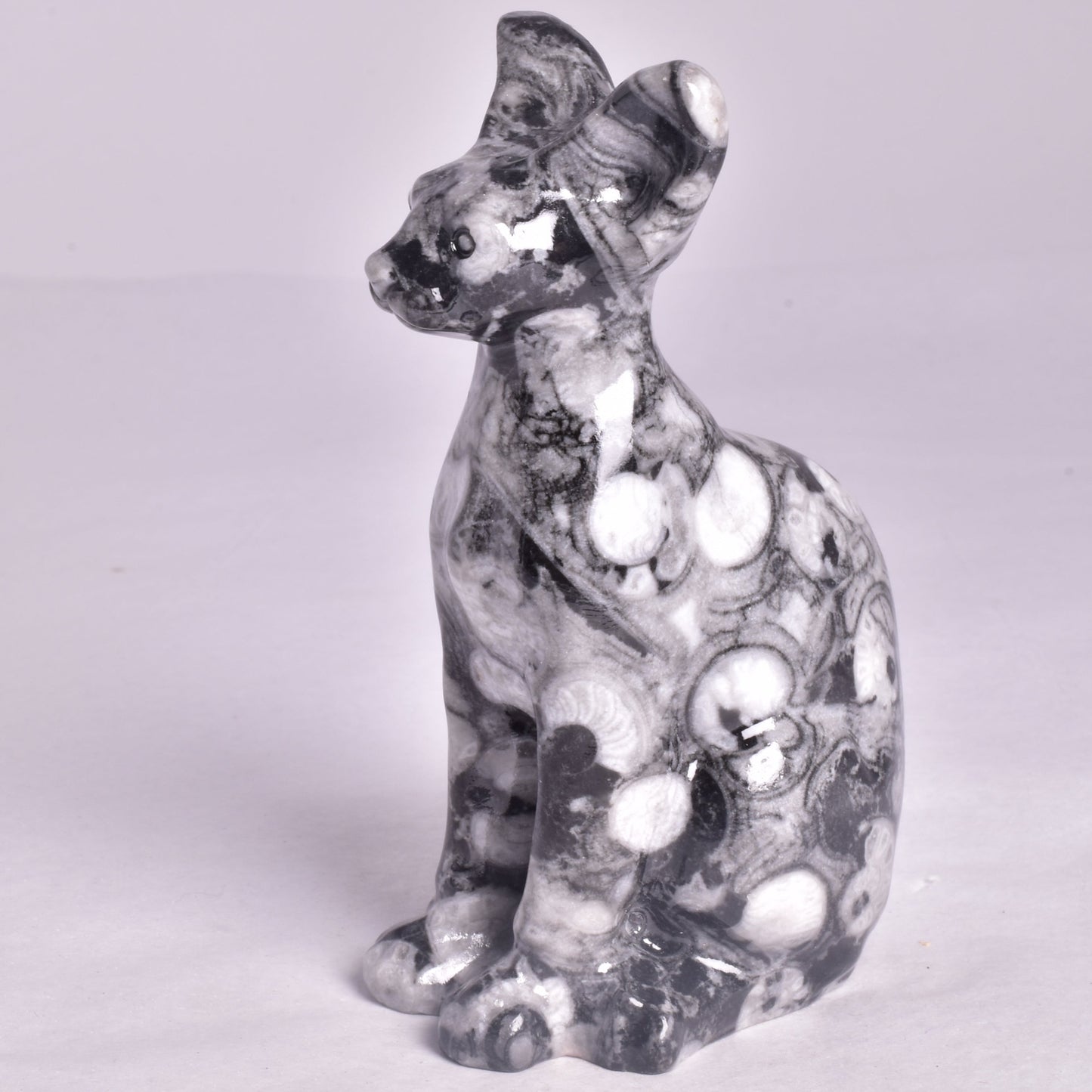 FOSSIL MARBLE SPHYNX CAT CARVING P658