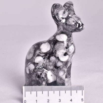 FOSSIL MARBLE SPHYNX CAT CARVING P658