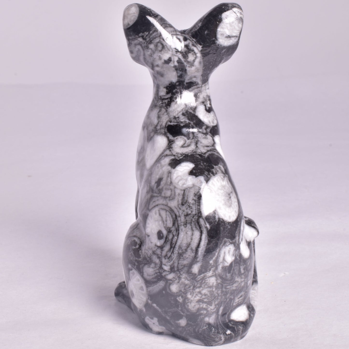 FOSSIL MARBLE SPHYNX CAT CARVING P658