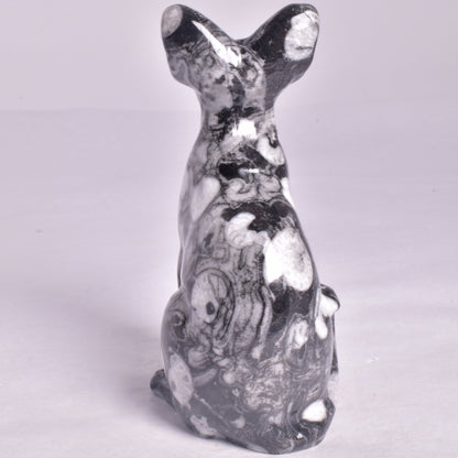 FOSSIL MARBLE SPHYNX CAT CARVING P658