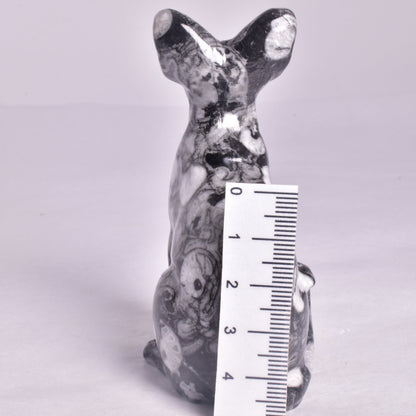 FOSSIL MARBLE SPHYNX CAT CARVING P658