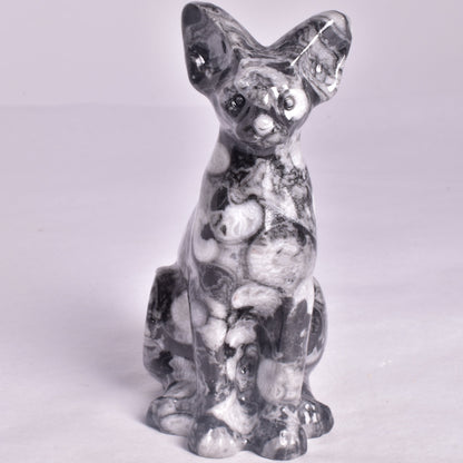 FOSSIL MARBLE SPHYNX CAT CARVING P658