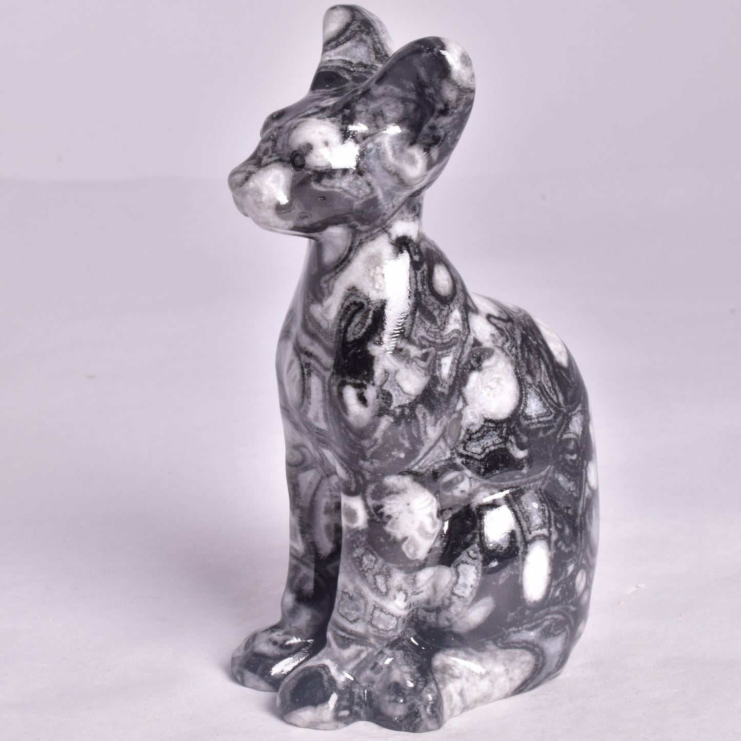 FOSSIL MARBLE SPHYNX CAT CARVING P800