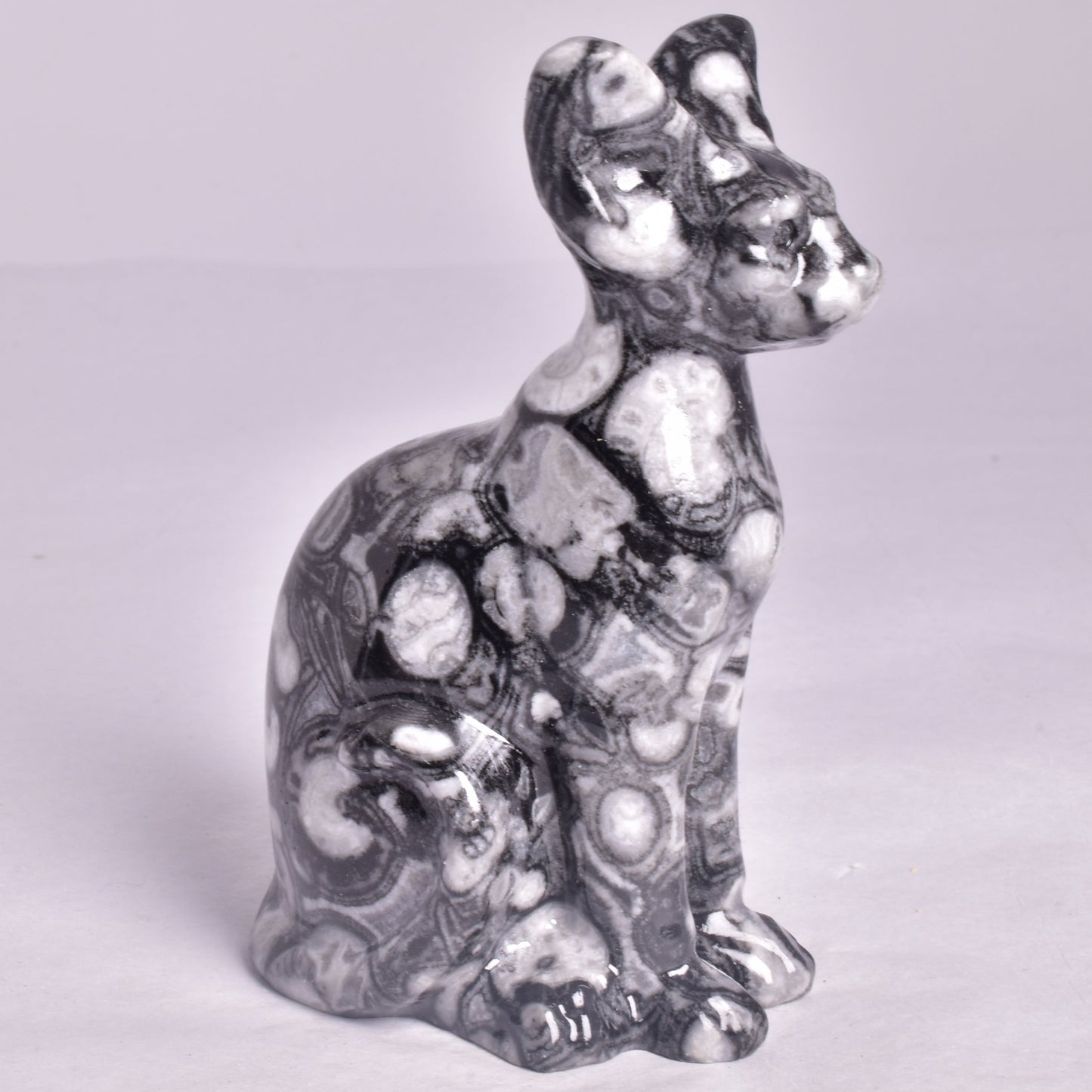FOSSIL MARBLE SPHYNX CAT CARVING P800