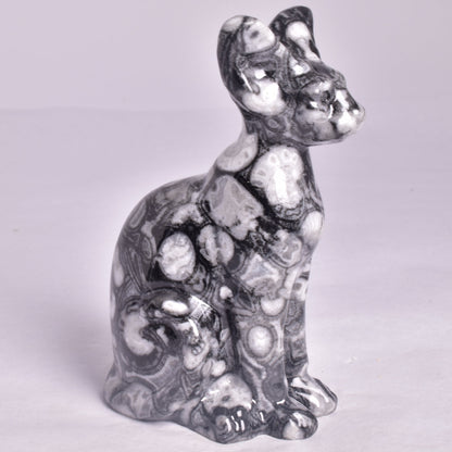FOSSIL MARBLE SPHYNX CAT CARVING P800