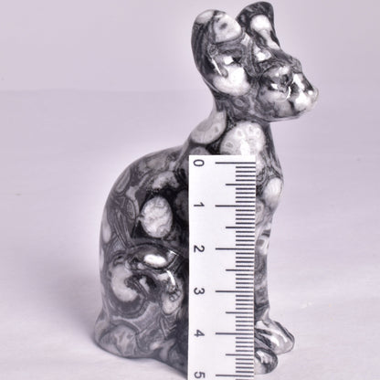 FOSSIL MARBLE SPHYNX CAT CARVING P800