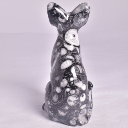 FOSSIL MARBLE SPHYNX CAT CARVING P800