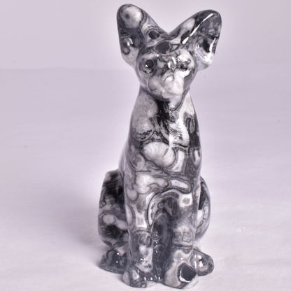 FOSSIL MARBLE SPHYNX CAT CARVING P800