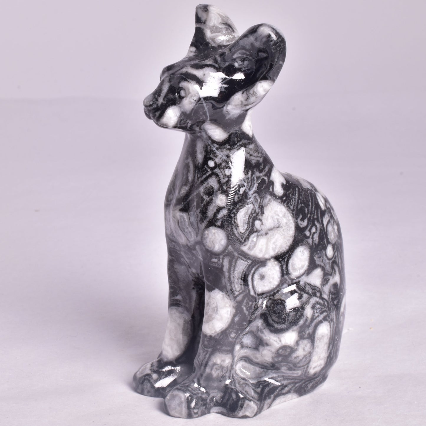 FOSSIL MARBLE SPHYNX CAT CARVING P801