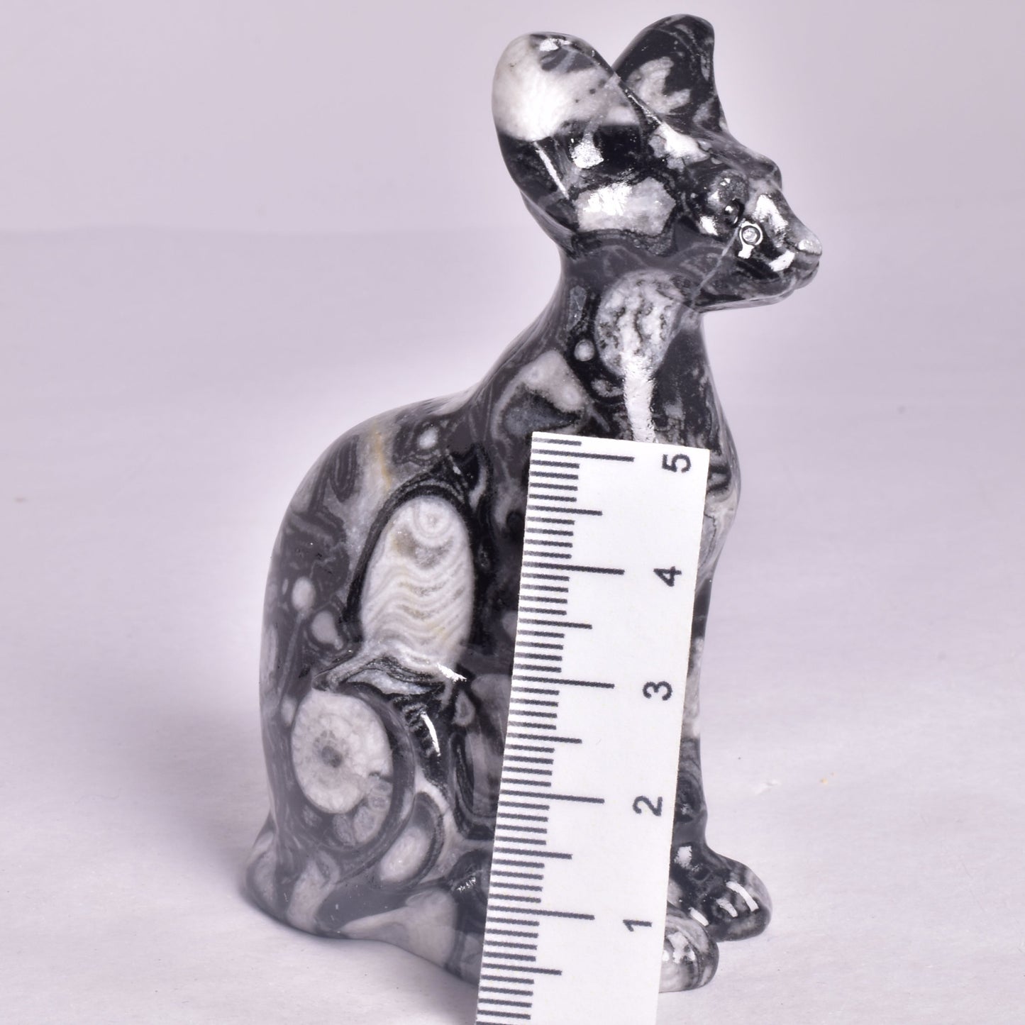 FOSSIL MARBLE SPHYNX CAT CARVING P801