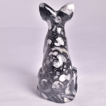 FOSSIL MARBLE SPHYNX CAT CARVING P801