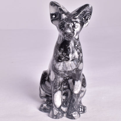 FOSSIL MARBLE SPHYNX CAT CARVING P801