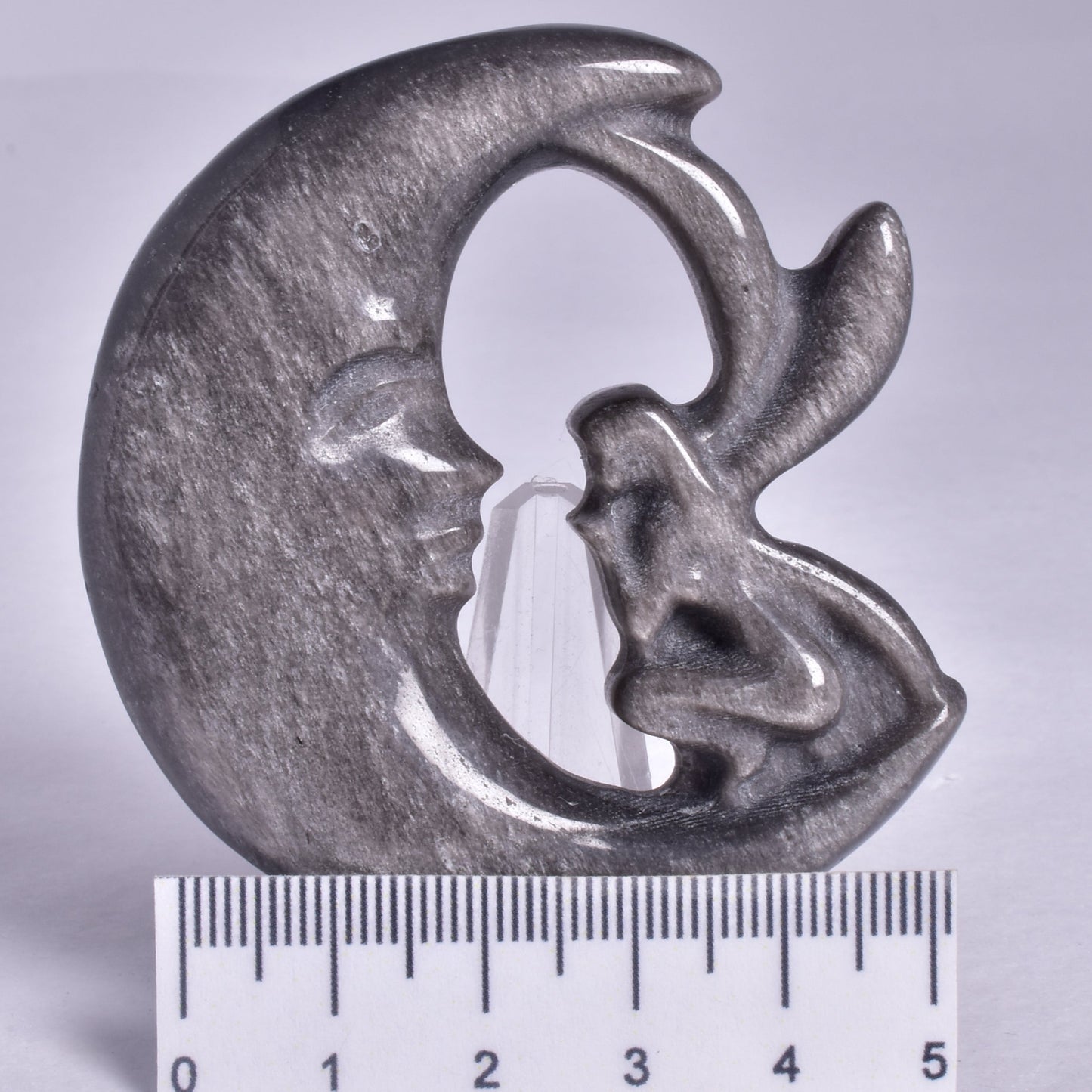 SILVER SHEEN OBSIDIAN FAIRY MOON CARVING P480