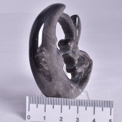 SILVER SHEEN OBSIDIAN FAIRY MOON CARVING P480