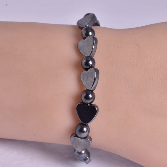 HEMATITE HEART BEADED BRACELET J157