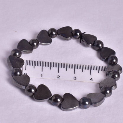 HEMATITE HEART BEADED BRACELET J157