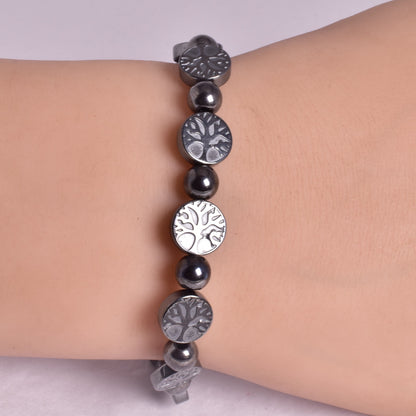 HEMATITE TREE OF LIFE BEADED BRACELET J158