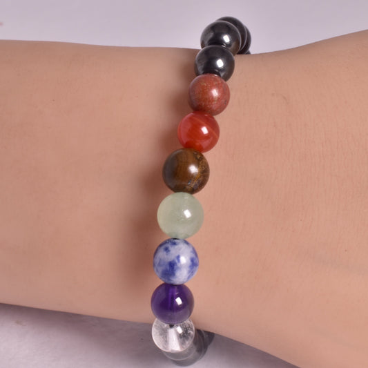 HEMATITE and CHAKRA BEADED BRACELET J171