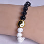 BLACK OBSIDIAN and HOWLITE YIN YANG BEADED BRACELET J173